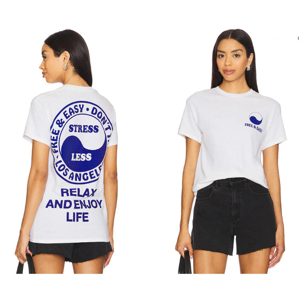 Lifesaver Tee Free & Easy white blue graphic print relax & enjoy life size S